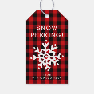 Étiquettes-cadeau Neige jetant un coup d'oeil le plaid rouge de
