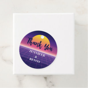Étiquettes Cadeau Neon 80s Purple Synthwave Sunset Merci