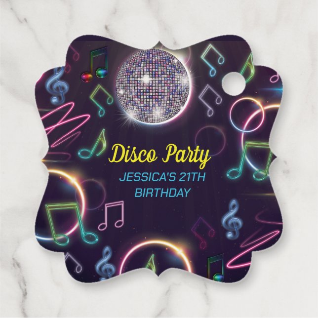 Étiquettes Cadeau Neon Glow Disco Dance Anniversaire (Dos)