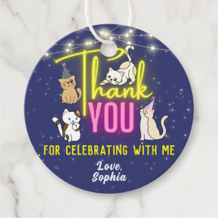 Étiquettes Cadeau Neon Glow Rose Jaune mignon Chats Merci