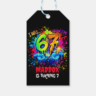 Étiquettes-cadeau Neon Graffiti Six Seven Birthday Party Trend