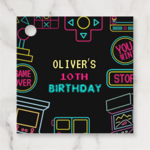 Étiquettes Cadeau Neon Toute année jeux vidéo arcade anniversaire