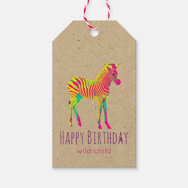 Étiquettes-cadeau Neon Zebra Baby Animal Psychedelic Funky Retro (Devant)