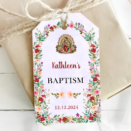 Étiquettes-cadeau Neutral Watercolor Floral Baptism 