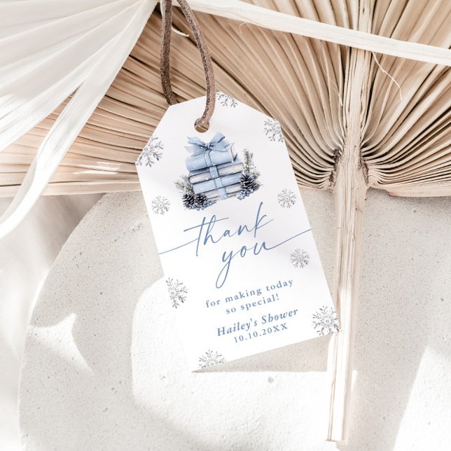 Étiquettes-cadeau New Chapter Begins Blue Bow Winter Baby Shower (Créateur téléchargé)