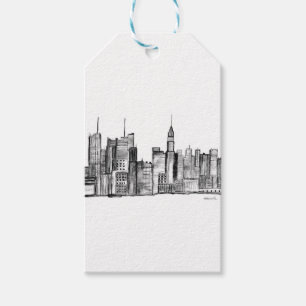 Étiquettes-cadeau New York City aquarelle noir manhattan NYC
