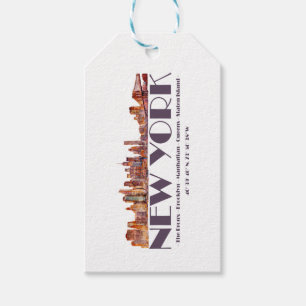 Étiquettes-cadeau New York City Skyline. Boroughs et coordonnées