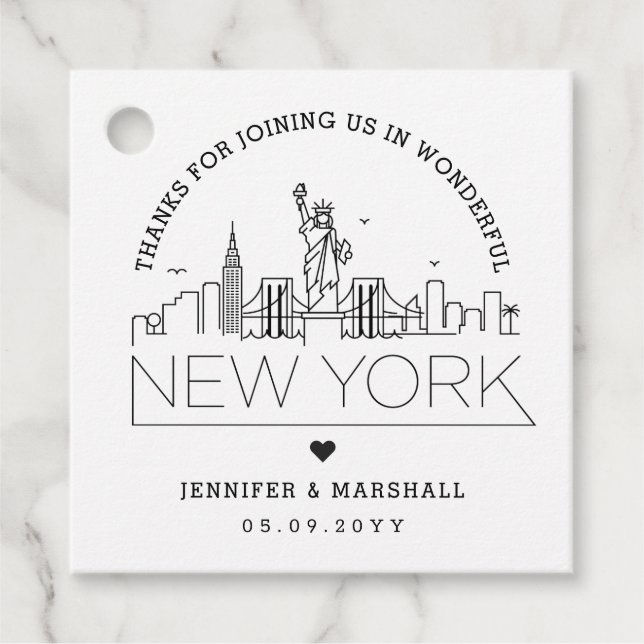 Étiquettes Cadeau New York Skyline | Accueil mariage (Devant)