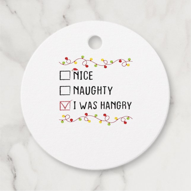 Étiquettes Cadeau Nice Naughty I Was Hangry List Christmas (Devant)