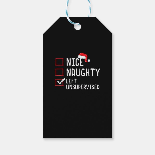 Étiquettes-cadeau Nice Naughty Left Unsupervised Christmas List  (Devant)