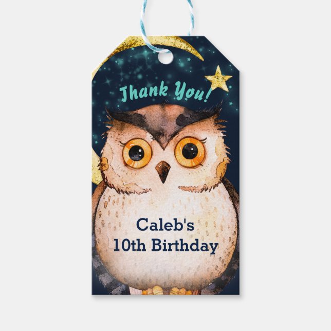 Étiquettes-cadeau Night Owen mignon Sleepover Stwood Anniversaire (Devant)