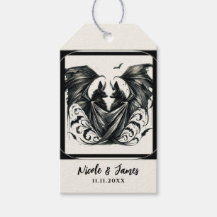 Étiquettes-cadeau Noces Chauves-Souris Amour Gothique Crème Noir Arg