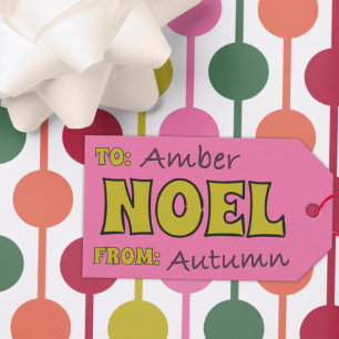 Étiquettes-cadeau Noel 1970s Retro Lettering Pink and Lime Christmas