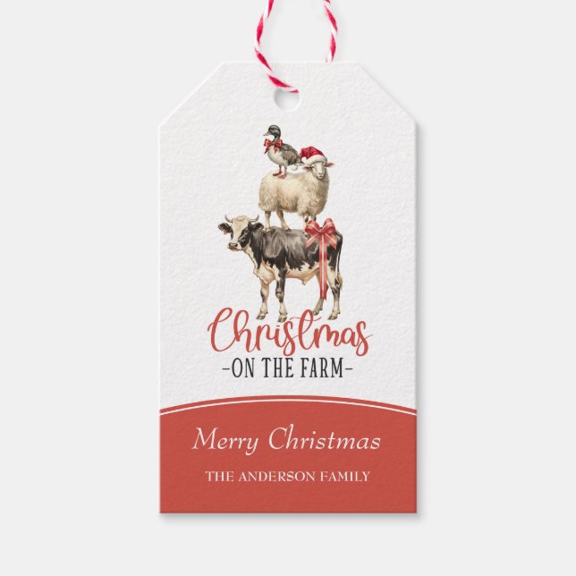 Étiquettes-cadeau Noël à la ferme Barnyard animal (Devant)