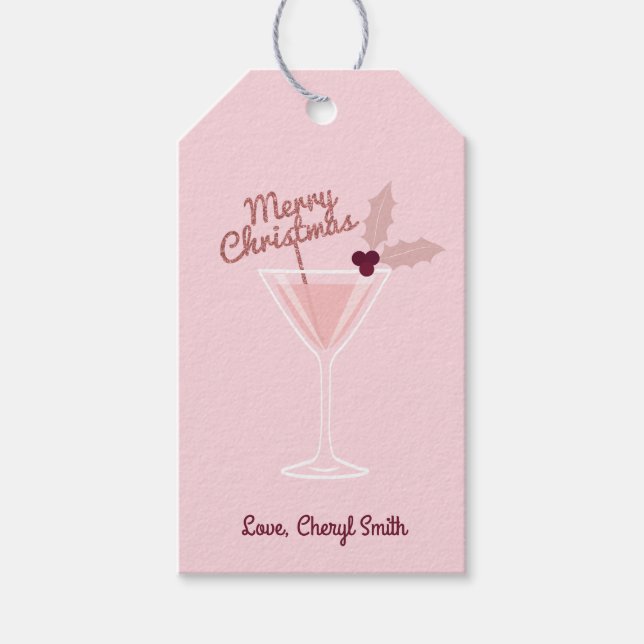 Étiquettes-cadeau Noël à Martini rose (Devant)