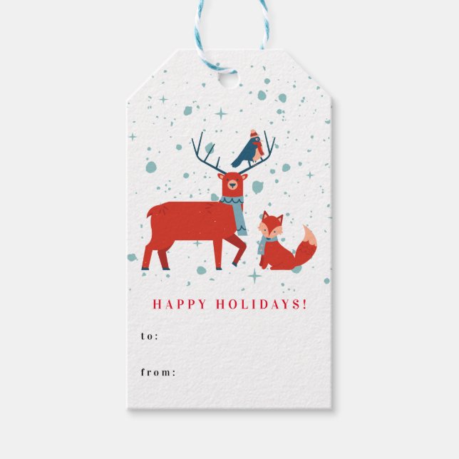 Étiquettes-cadeau Noël animal sauvage mignonne (Devant)