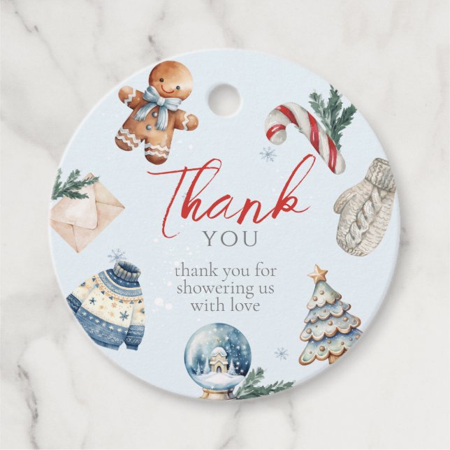 Étiquettes Cadeau Noël Aquarelle hiver Première fête d'anniversaire (Devant)