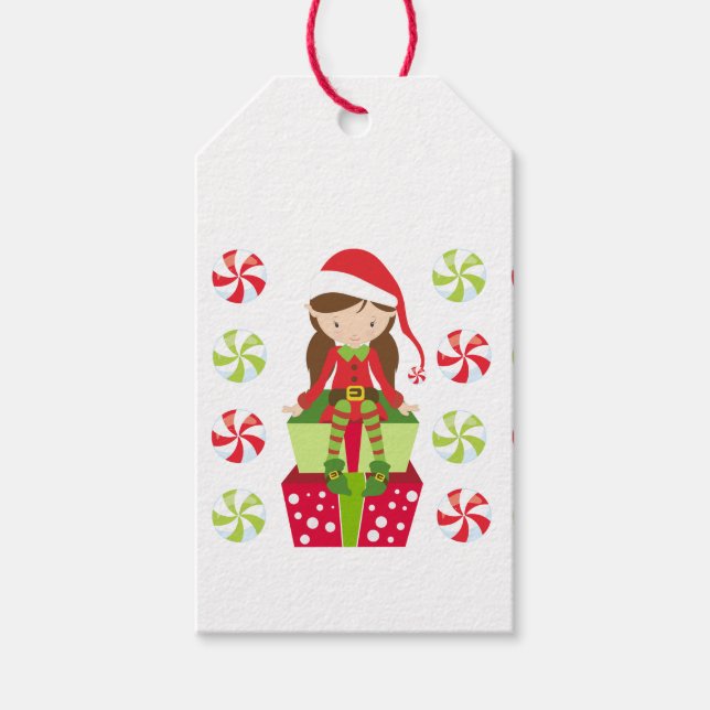 Étiquettes-cadeau Noël aux elfes de bonbons Crush (Devant)