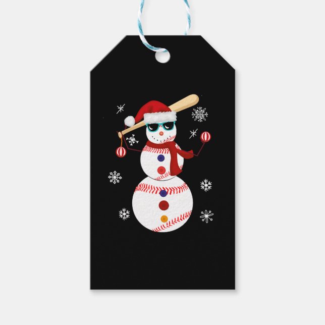 Étiquettes-cadeau Noël Baseball Snowman Santa Hat Cadeau (Devant)