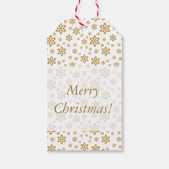Étiquettes-cadeau Noël blanc de flocon d'or (Devant)