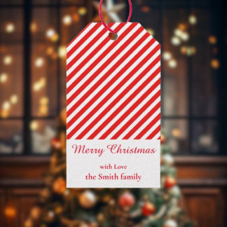 Étiquettes-cadeau Noël blanc et rouge rayé
