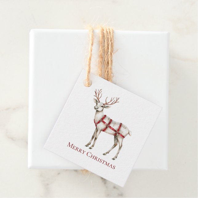 Étiquettes Cadeau Noel Blanc Peppermenthe Cerf (En situation)