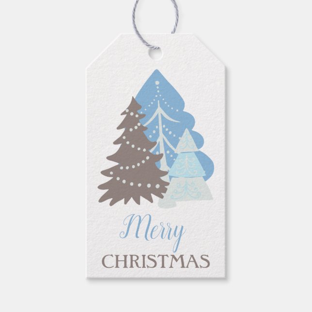 Étiquettes-cadeau Noël bleu moderne Arbres de Noël Fêtes Noël (Devant)