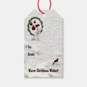 Étiquettes-cadeau Noël chaud de chiot de Westie souhaite des