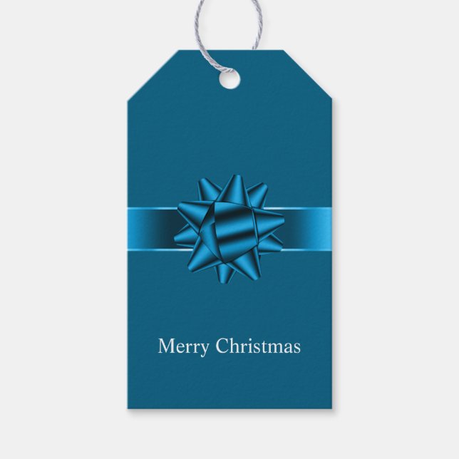 Étiquettes-cadeau Noël Chic Bleu Ruban et Bow (Devant)