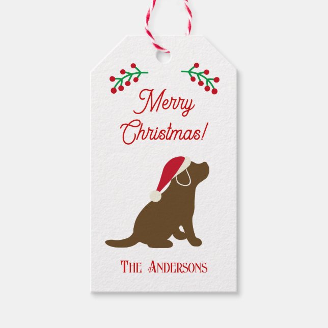 Étiquettes-cadeau Noël Chocolat Labrador Chiot Silhouette Cadeau (Devant)