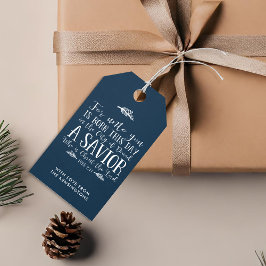 Étiquettes-cadeau Noël chrétien bleu Verset typographie