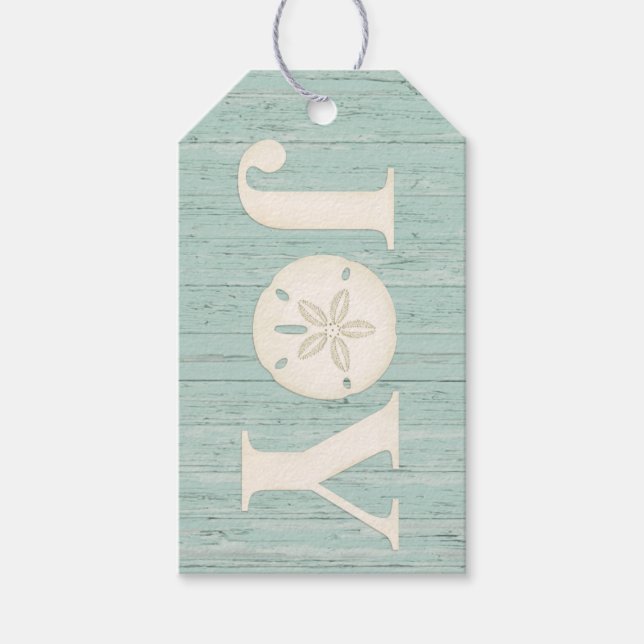 Étiquettes-cadeau Noël côtier Joy Dollar de sable (Devant)