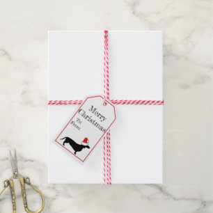 Étiquettes-cadeau Noël Dachshund & Santa Hat