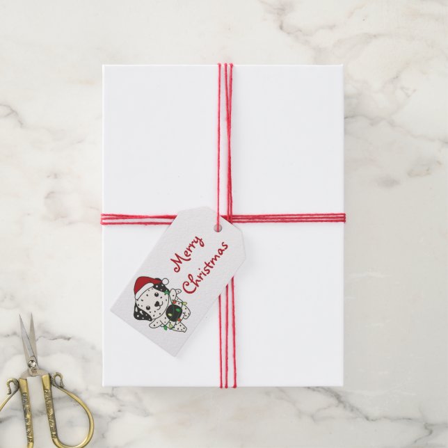 Étiquettes-cadeau Noël dalmate hiver mignon Chiens vacances (Avec de la ficelle)