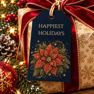 Étiquettes-cadeau Noël dans les Étoiles | Poinsettia