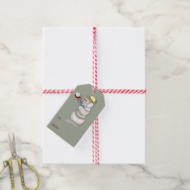 Étiquettes-cadeau Noël de baseball Snowman (Avec de la ficelle)