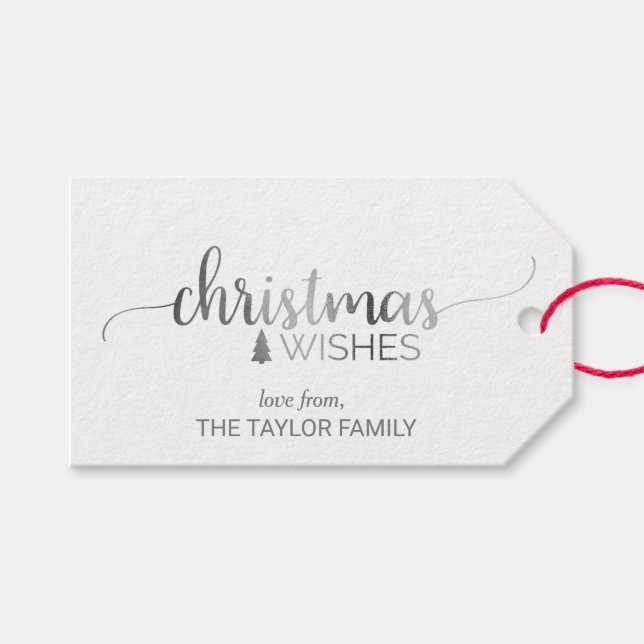 Étiquettes-cadeau Noël de calligraphie simple en argent (Devant (Horizontal))
