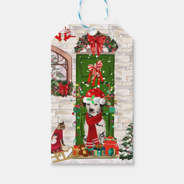 Étiquettes-cadeau Noël de chien dalmate (Devant)