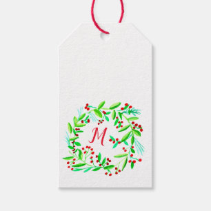 Étiquettes-cadeau Noël de guirlande d'aquarelle