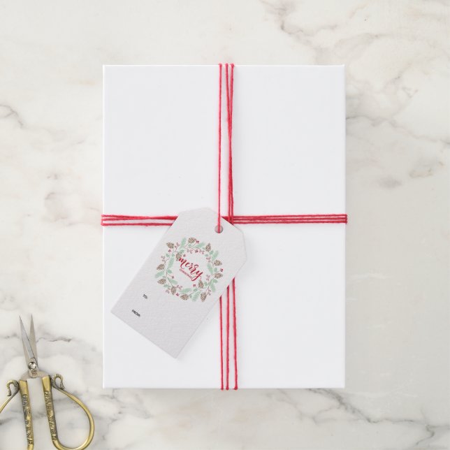 Étiquettes-cadeau Noël de Holly et Pine Wreath (Avec de la ficelle)