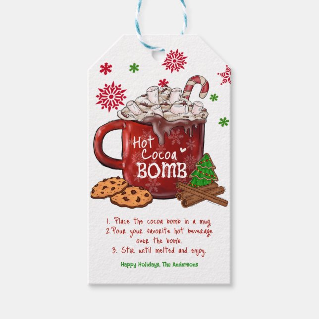 Étiquettes-cadeau Noël de la bombe de cacao chaud (Devant)