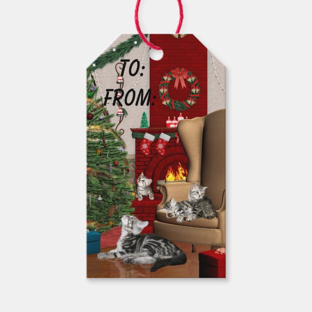 Étiquettes-cadeau Noël de la famille des chats (Devant)