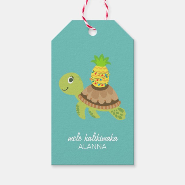 Étiquettes-cadeau Noël de la jolie tortue de mer (Devant)