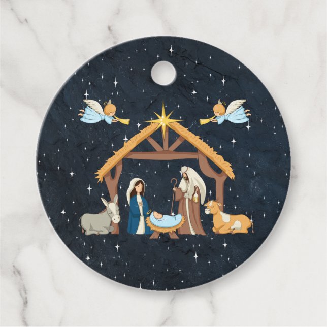Étiquettes Cadeau Noël de la Nativité mignonne (Devant)