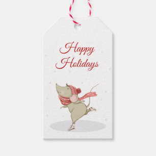 Étiquettes-cadeau Noël de la souris de patinage