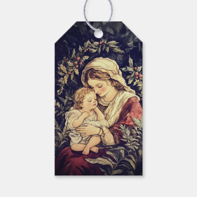 Étiquettes-cadeau Noël de la Vierge à l'Enfant (Devant)