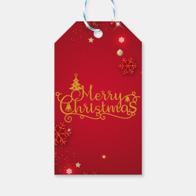 Étiquettes-cadeau Noël de luxe rouge et or (Devant)