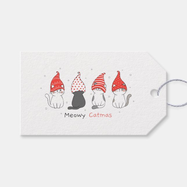Étiquettes-cadeau Noël de Noël de chat de Meow Meow (Devant (Horizontal))