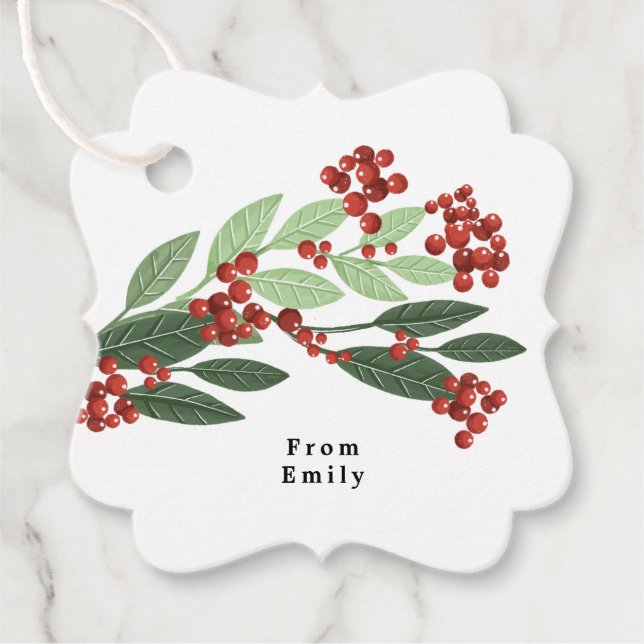 Étiquettes Cadeau Noël d'élégance À feuillage persistant enchantée (Devant)