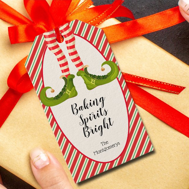 Étiquettes-cadeau Noël des elfes  (Elf Christmas Gift Tags - Baking Spirits Bright and personalized with your name)